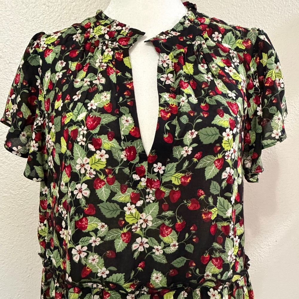 Anthologie Wild Strawberry Patch Ruffle-Sleeve V-Neck Mini Dress Womens Size: LP - Picture 10 of 16